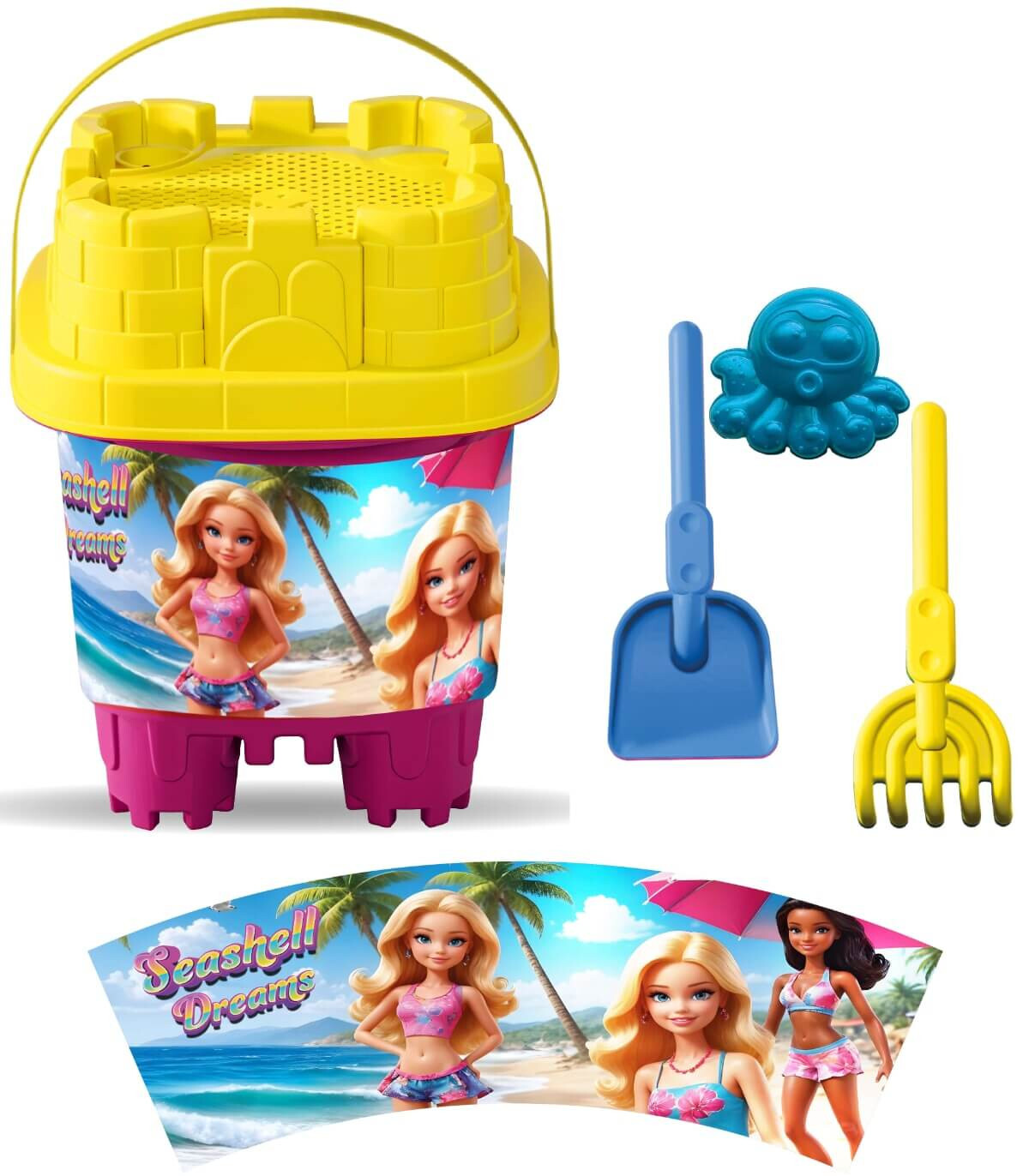 SAND BUCKET SQUARE 5 PARTS, WITH PICTURES, 6 TYPES - FOR SAND