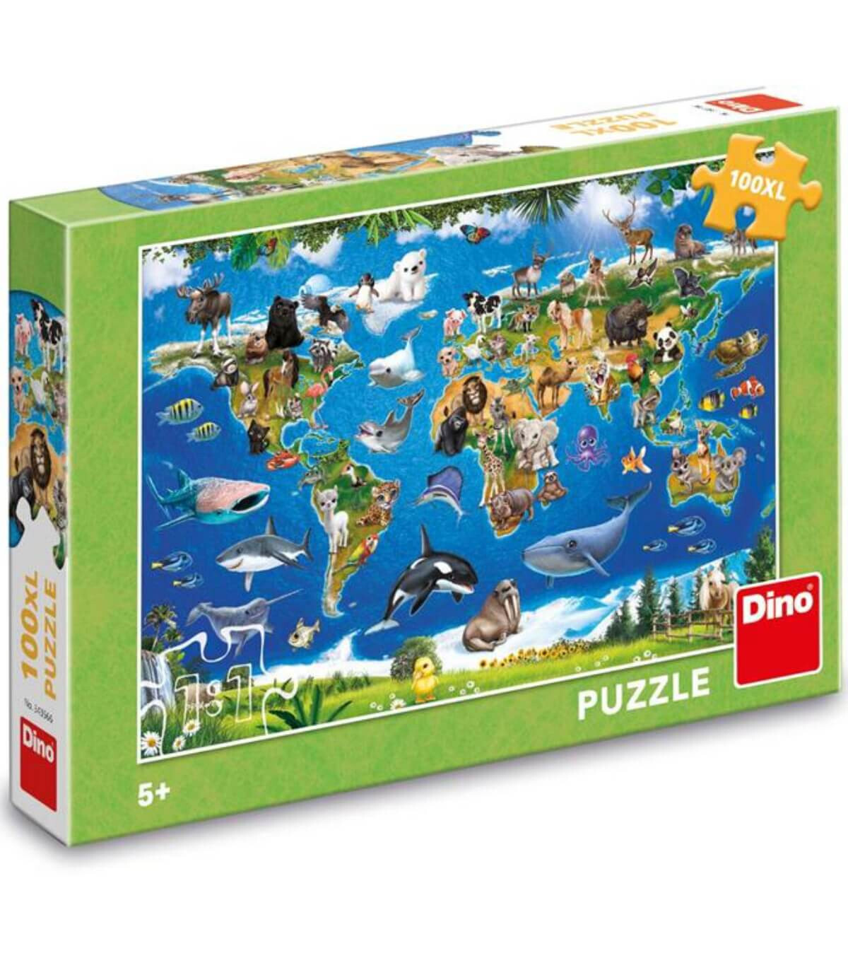 CHILDREN'S PUZZLE WORLD MAP WITH ANIMALS 100 XL PIECES - PUZZLES AND CUBES