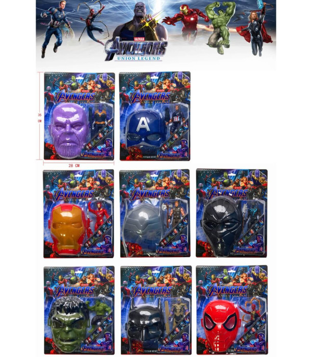 SUPERHERO FIGURE WITH MASK IN BLISTER 8 TYPES - Heroes