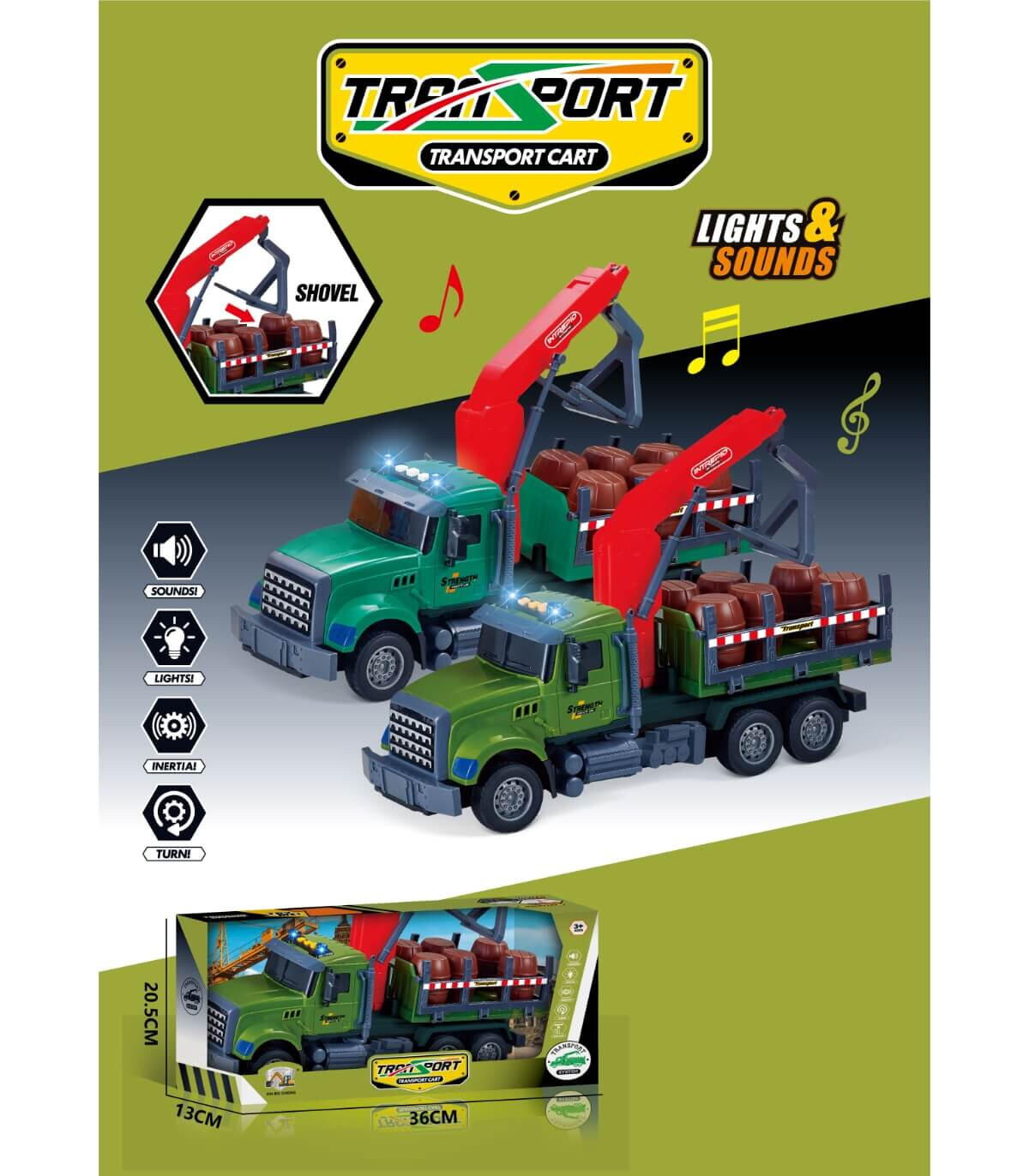 KIDS' LOADING TRUCK WITH CRANE + SOUND AND LIGHT IN OPEN BOX - Agricultural, construction machinery and military equipments