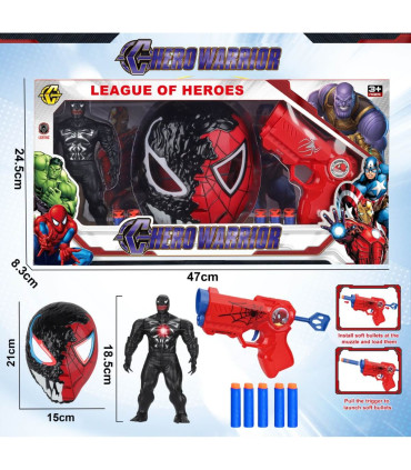 CHILDREN'S SET MASK, SUPERHERO FIGURE, GLOVE AND GUN - Heroes