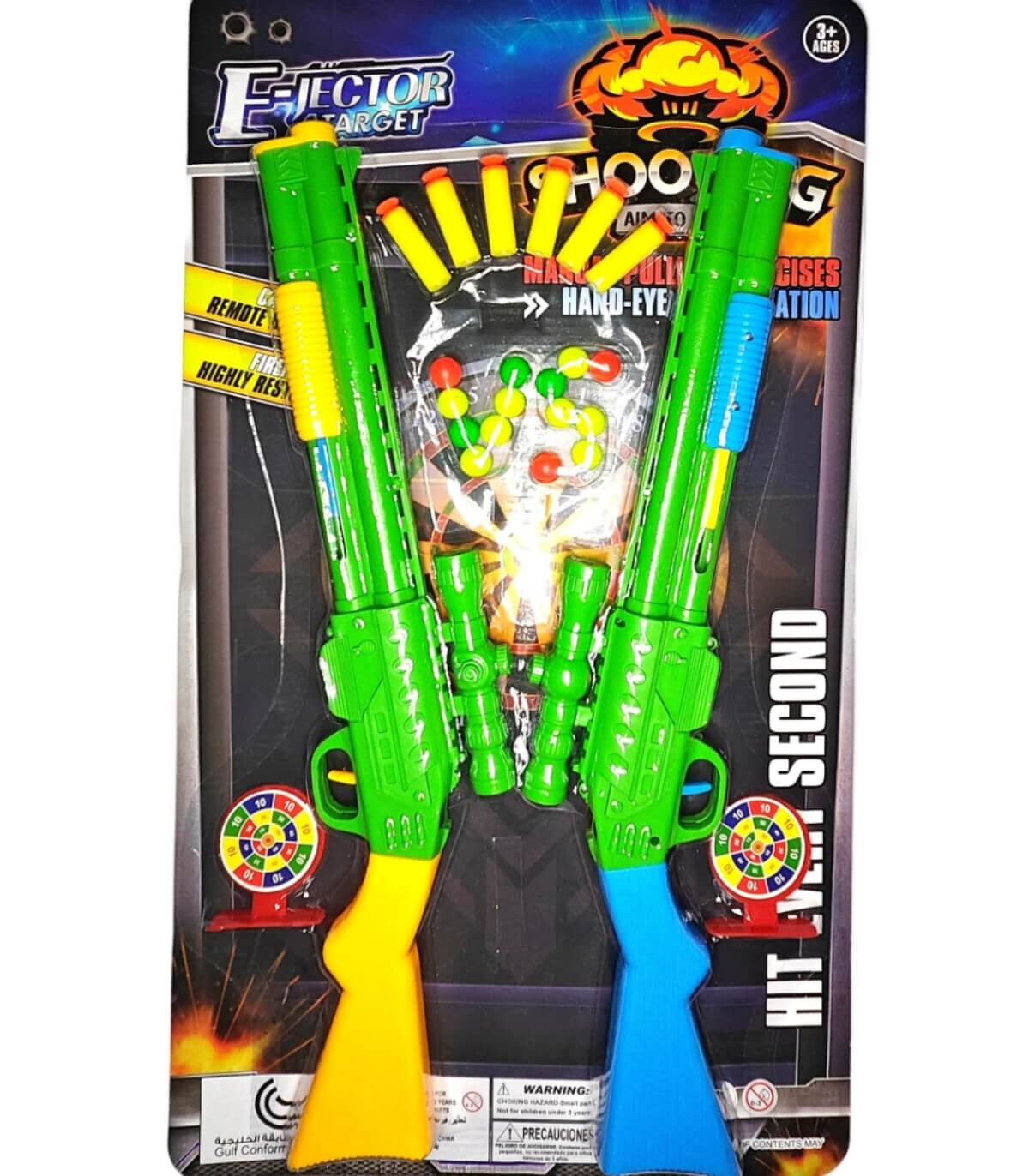 CHILDREN'S SET 2 PUMP GUNS WITH BALLS AND SOFT BULLETS ON CARD - MACHINES AND RIFLES
