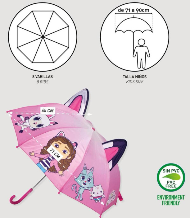 CHILDREN'S MECHANICAL UMBRELLA POE WITH GABBY EARS Cerda