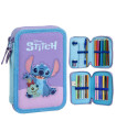 PENCIL CASE WITH 2 COMPARTMENTS AND SCHOOL SUPPLIES STITCH PINK