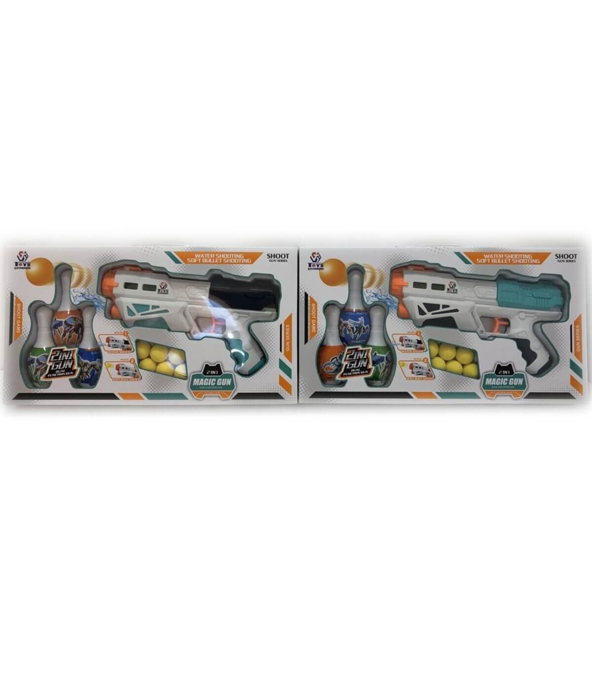CHILDREN'S WHITE PISTOL WITH BOWLING PINS AND BALLS IN A BOX Armtoys
