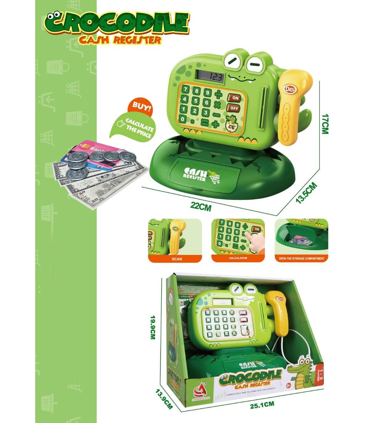 CHILDREN'S CASH REGISTER WITH CALCULATOR CROCODILE Armtoys
