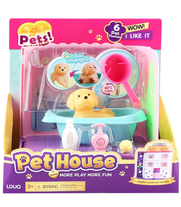 PLAYSET DOG WITH BATHTUB AND ACCESSORIES IN OPEN BOX