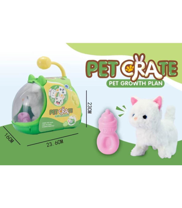 PLUSH CAT WITH A BOTTLE IN A TRANSPARENT SUITCASE