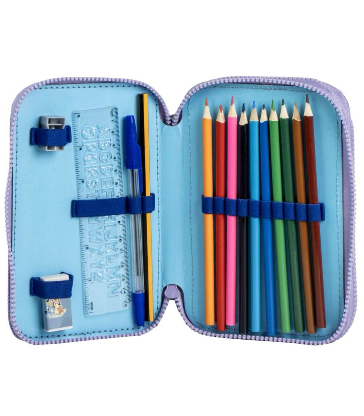 BLUEY PENCIL CASE WITH 2 ZIPPERS AND STUDENT SUPPLIES Cerda