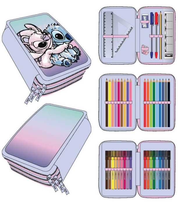 TOOLKIT WITH 3 ZIPPERS AND STUDENT SUPPLIES STITCH Cerda