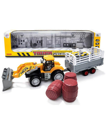 CHILDREN'S TRACTOR WITH A PLOW, TRAILER, AND CANS IN A BOX Armtoys