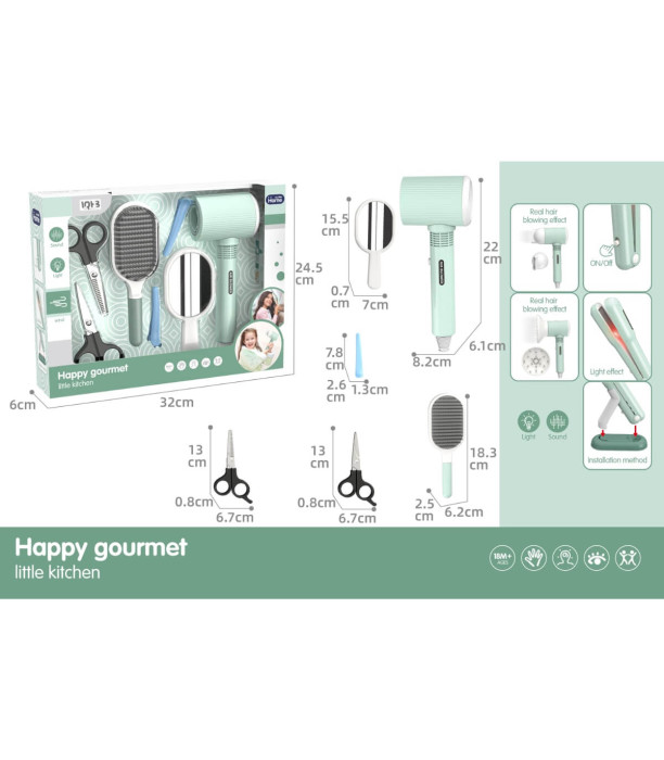 BATTERY-OPERATED CHILDREN'S HAIR SALON SET IN GREEN BOX Armtoys