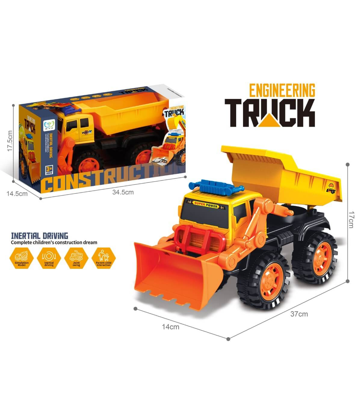 CHILDREN'S DUMP TRUCK WITH A SHOVEL IN A BOX 37 CM Armtoys
